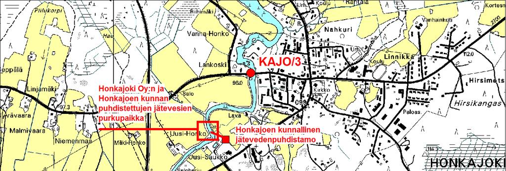30 Kuva 7.8. Honkajoen kunnallisen jätevedenpuhdistamon ja Honkajoki Oy:n jätevesien purkupaikka Karvianjoen pääuomassa sekä kuormituksen vesistötarkkailupisteiden sijainti.