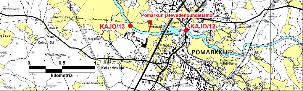 Jätevesien (vuonna 2015 0,005 m 3 /s) osuus Pomarkunjoen virtaamasta on alivirtaamakausinakin pieni (vuonna 2015 0,3 %).