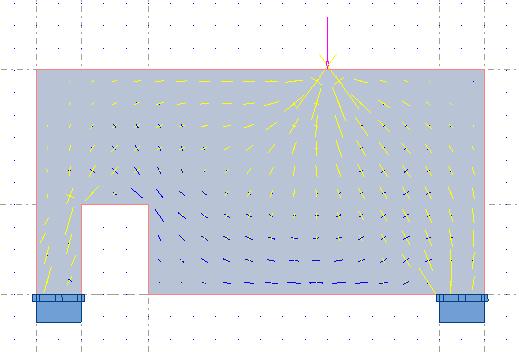40 Kuvio 47. Autodesk Robot Structural Analysis Professional 2011-ohjelmalla luodun rakennemallin kimmoteorian mukaiset jännitystrajektorit.