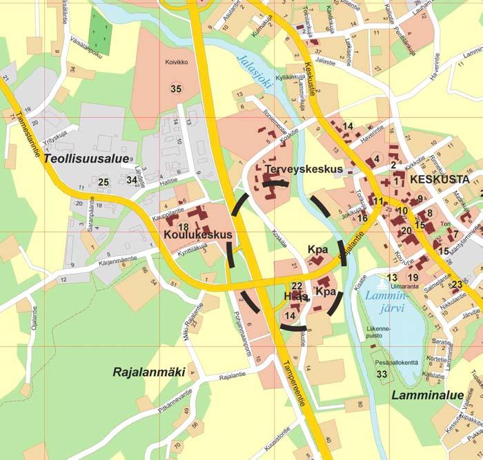 2 1. Suunnittelualue Suunnittelualue sijaitsee Jalasjärven kunnan keskustaajamassa, keskustan länsipuolella n varrella. Suunnittelualue rajoittuu Jalasjoen ja Valtatien 3 väliselle alueelle. Kuva 1.