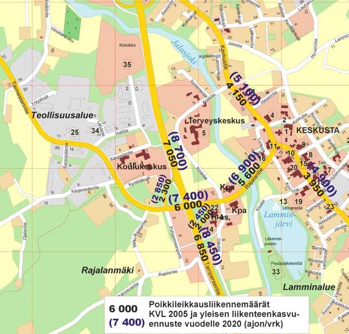 5 3. Liikennemäärät Tiehallinnon vuoden 2005 tierekisteritietojen mukaan valtatien 3 vuoden keskimääräinen poikkileikkausliikenne on nykyisin noin 7 000 ajon/vrk ja Rajalantien noin 6 000-5 600