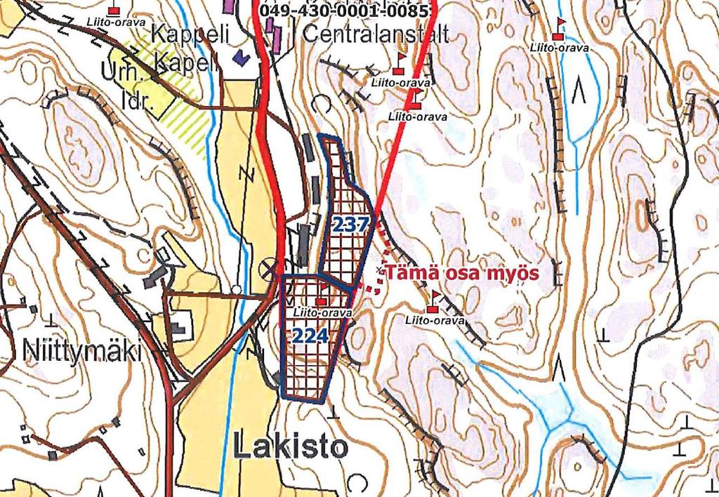 Kuvio 34 (pinta-ala on 0,7 ha, uudistushakkuu) Kuviolla suoritetaan uudistushakkuu. Hakkuussa kuviolle jätetään vähintään 10 kpl/ha koivu -tai mäntyryhmää säästöpuiksi.