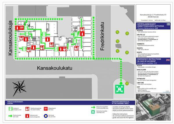 Sivu 16 / 38 3. Rakennuksen turvallisuusjärjestelyt 3.1. Turvallisuuskartat Turvallisuuskartat ovat opastepiirustuksia, joihin on merkitty hätätilanneohjeiden lisäksi turvallisuuteen liittyviä tietoja.