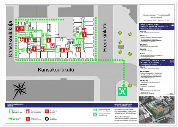 Sivu 16 / 38 3. Rakennuksen turvallisuusjärjestelyt 3.1. Turvallisuuskartat Turvallisuuskartat ovat opastepiirustuksia, joihin on merkitty hätätilanneohjeiden lisäksi turvallisuuteen liittyviä tietoja.