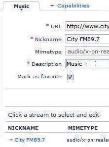 3 In [Music] (Musica), immettere le testo: In [URL], inserire il sito Web della stazione.