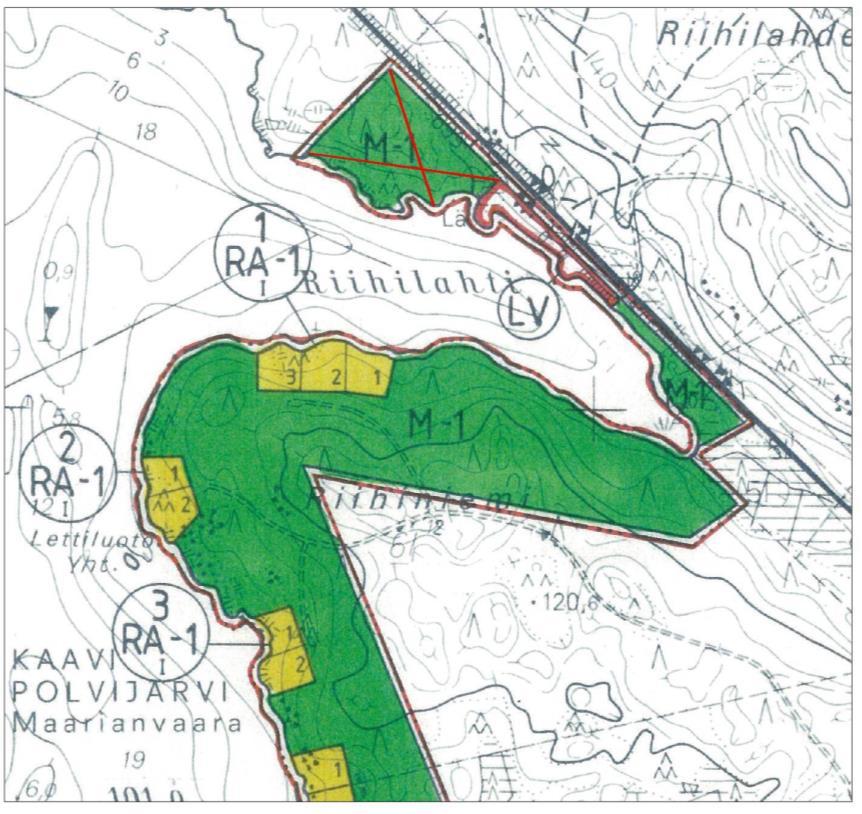 FCG Suunnittelu ja tekniikka Oy OAS 4 (6) Rantakaava Riihiniemen alueelle on 28.1.1988 ( 5) hyväksytty Riihiniemen rantakaava. Kuva 4: Ote Riihiniemen rantakaavasta ja kumottava alue.