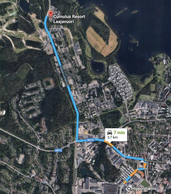 - Majoitus tapahtuu vajaan 10 minuutin automatkan päässä Hippos/Vehkalampi-akselilta. Joukkueet majoittaa Kylpylähotelli Cumulus Resort Laajavuori, Jyväskylä (Laajavuorentie 30.