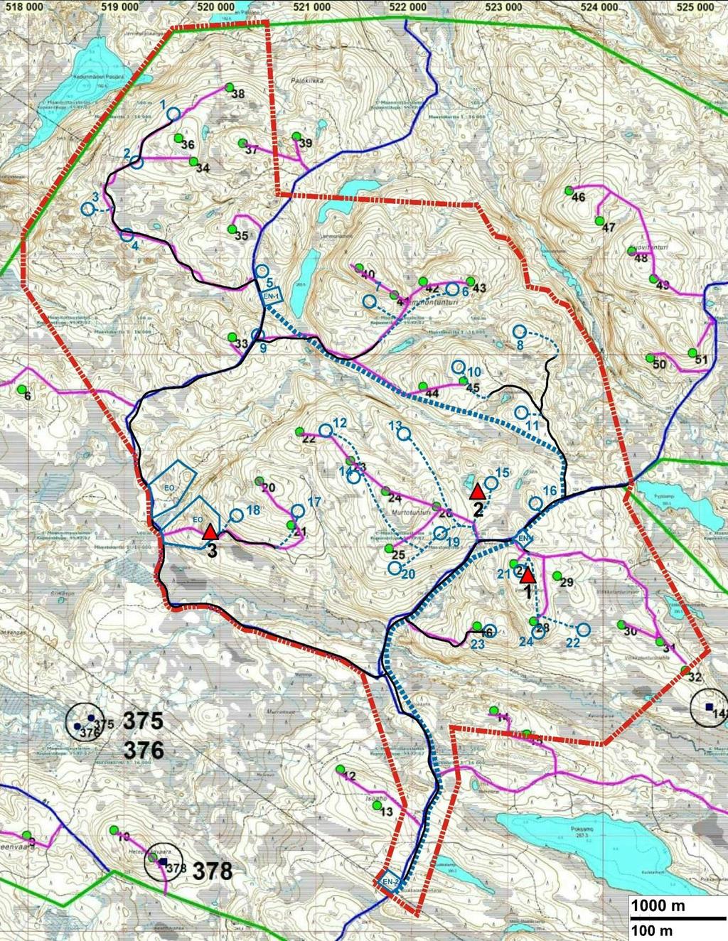 3 Selityksiä: Koordinaatit ja kartat ovat ETRS-TM35FIN koordinaatistossa ellei toisin mainittu. Maastokartat Maanmittauslaitoksen maastotietokannasta elokuussa v. 2017.