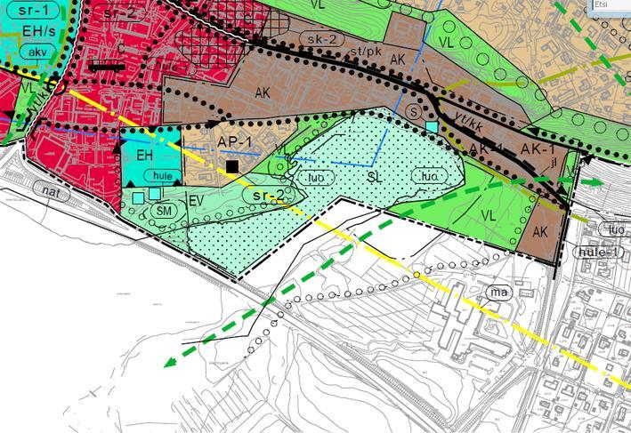 Alueen pohjoisosassa on voimassa keskustan osayleiskaava, jossa