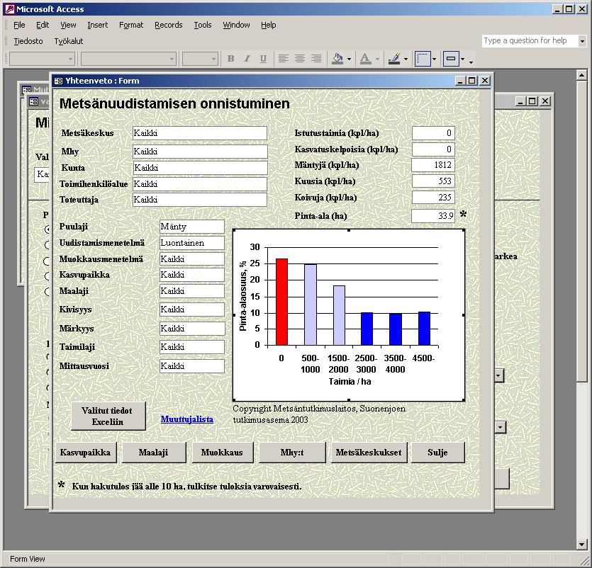 Metsänuudistamisen laatutyö 2000-2006 mhy:ssä Esimerkkiyhdistys: uudistamisketjujen osuus ja onnistuminen (yht.