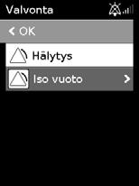 Aktivoituneiden hälytysten vaimentaminen Hälytyksen vaimentaminen: 1. Paina säädintä.