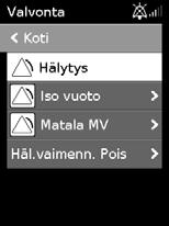 minuutin ajaksi. 2. Voit palata edelliseen näyttöön korostamalla kohta OK ja painamalla säädintä. Kun hälytyksen aktivoinut tila korjataan, hälytysääni ja vilkkuva kuvake loppuvat.