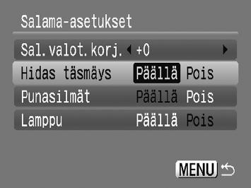 Kuvaustoimintojen muuttaminen Jos käännät valintakiekon asentoon 6 ja sitten asentoon G, voit muuttaa asetuksia 4-välilehdessä (s. 46).