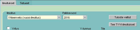 o Yhteenveto (vuosi-ilmoitus) Kaikissa ilmoituksissa on ruudun alaosassa käsin täydennettäviä syötettäviä kenttiä, jotka tulee tarvittaessa tallentaa erikseen ilmoitukselle.