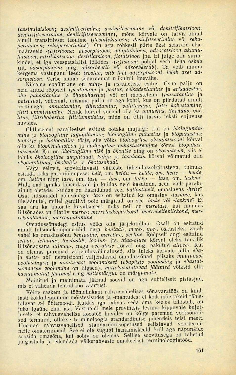 (assimilatsioon; assimileerimine; assimileerumine või denitrifikatsioon; denitrifitseerimine; denitrifitseerumine), mõne kõrvale on tarvis olnud ainult transitiivset teonime (desinfektsioon;