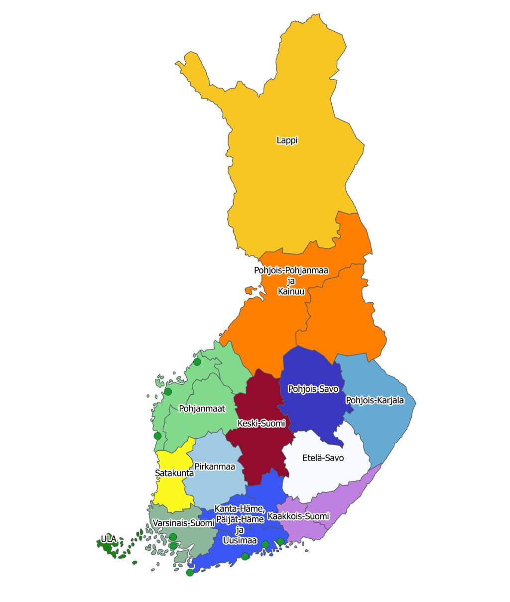 Alueelliset ALU-verkostot Työpajakentän alueellisia verkostoja on 13, joista yksi on ruotsinkielinen ULA-verkosto Etelä-Pohjanmaan,