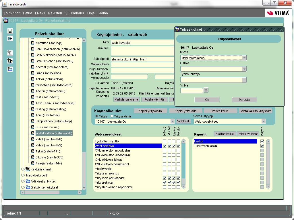 Mahdollinen rekisteröityminen Autoinvoice palveluun - Rekisteröityminen Autoinvoice palveluun voidaan tehdä Laskujen välitys apuohjelman kautta (sovelluskäyttäjän oikeuksilla) tai WebLaskutus