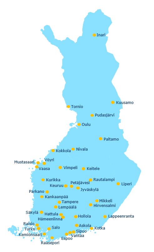 ARTTU2-ohjelman tutkimuskunnat (2014-201) Yhteensä 40 erikokoista ja tyyppistä kuntaa eri puolilta Suomea, jotka muodostavat edustavan otoksen maamme kuntakentästä. Kuntakokoluokka Alle 5000 as.