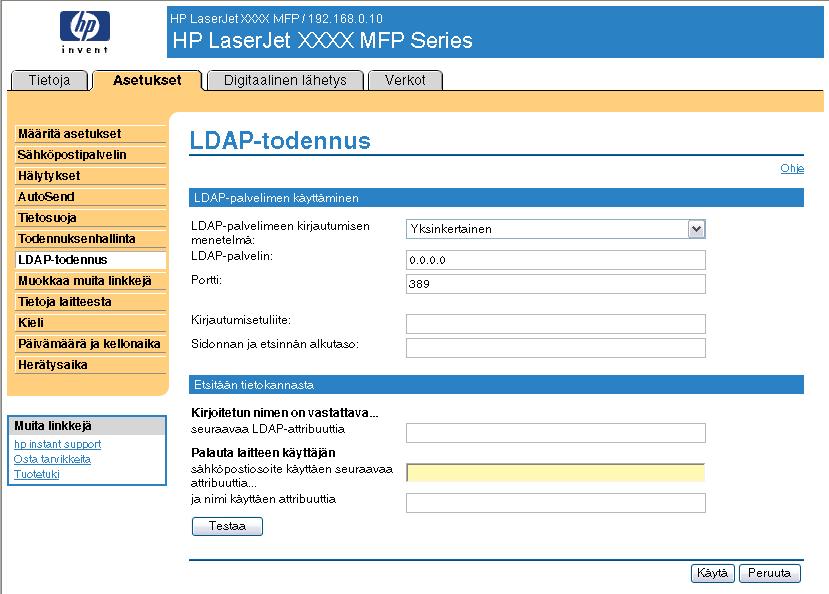LDAP-todennus Huomautus M5025mfp.