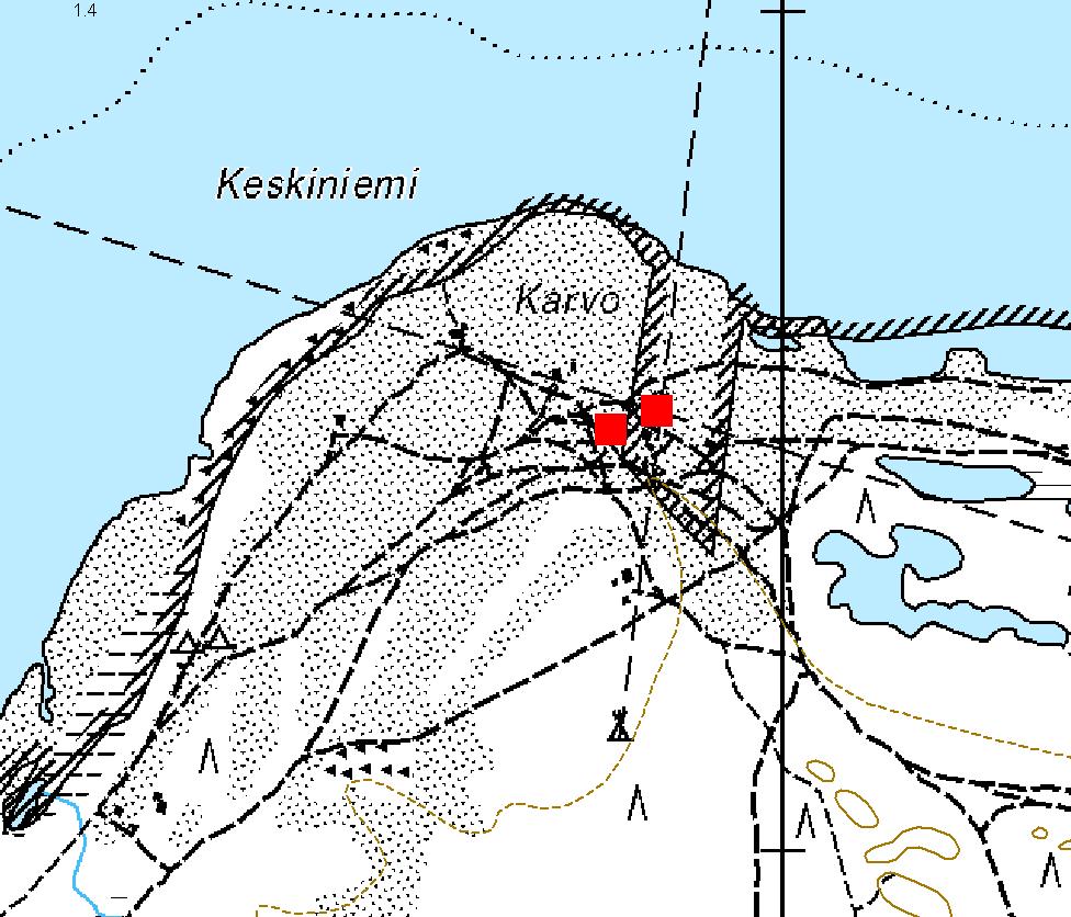 5. KARVON POOKI JA KESKINIEMEN SEKTORILOISTO Ote maastokartasta 2531 10 x=7222 500, y=3389 797, z=2,5 m