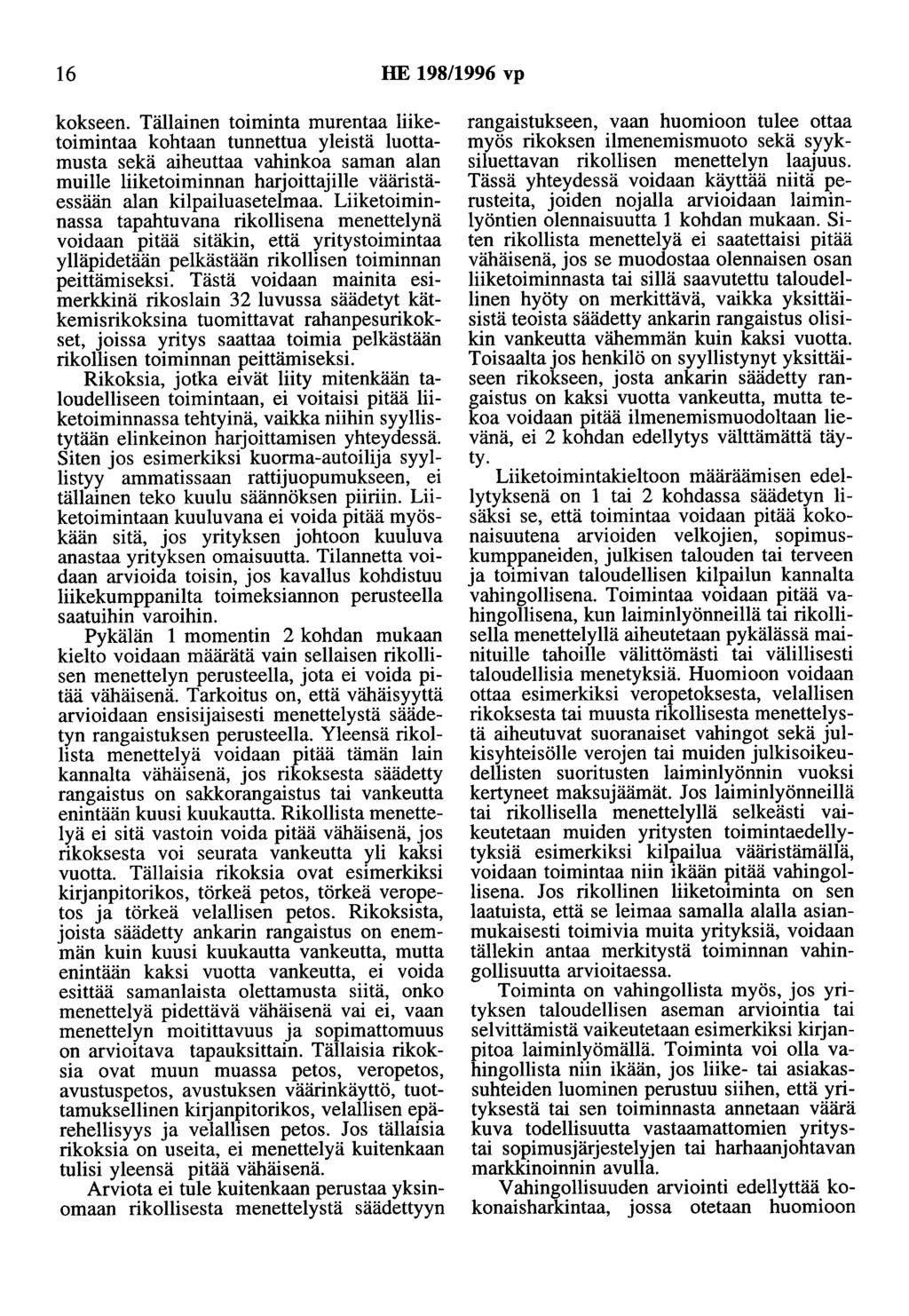 16 HE 198/1996 vp kokseen.
