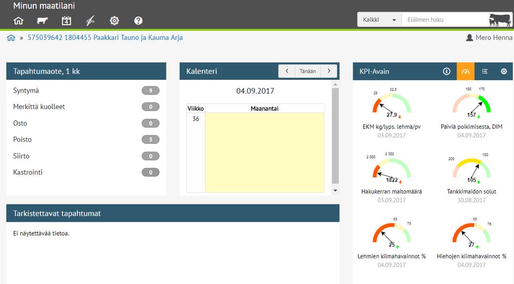 KPI-Avain on käytettävissä: - Minun Maatilani etusivulla - Valman etusivulla - Omalla puhelimella tai tabletilla