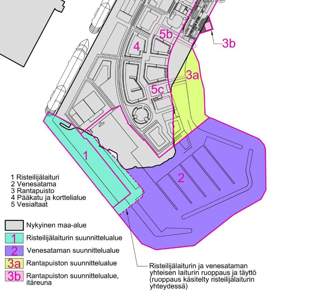Tutkimusraportti 13 (26) Hernesaari, sedimenttitutkimus ENV552 13.11.2014 suunnitelmassa: Hernesaaren risteilijälaiturin merialueen ruoppaus ja täyttö, Ramboll Oy, 25.8.2014. Kuvassa 8 on esitetty eri tarkastelualueet.