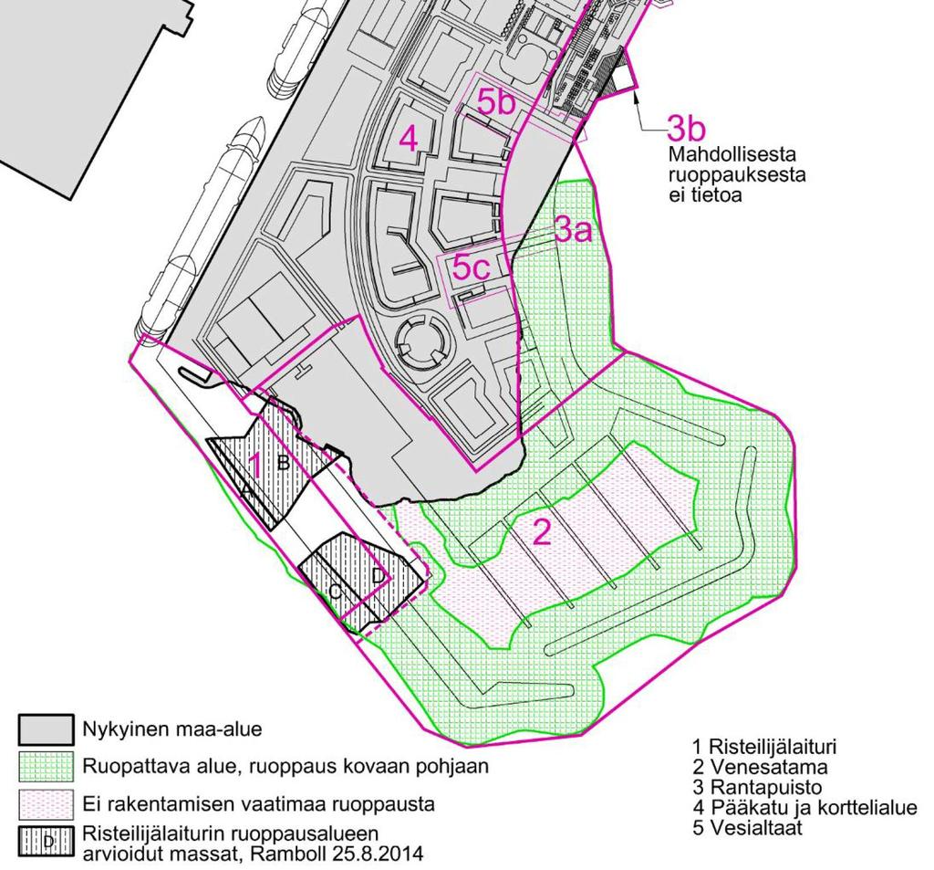 Tutkimusraportti 15 (26) Hernesaari, sedimenttitutkimus ENV552 13.11.2014 6 Tulokset Kuva 10. Rakentamisen takia ruopattavat alueet: venesatama ja rantapuisto (Sipti Infra Oy).