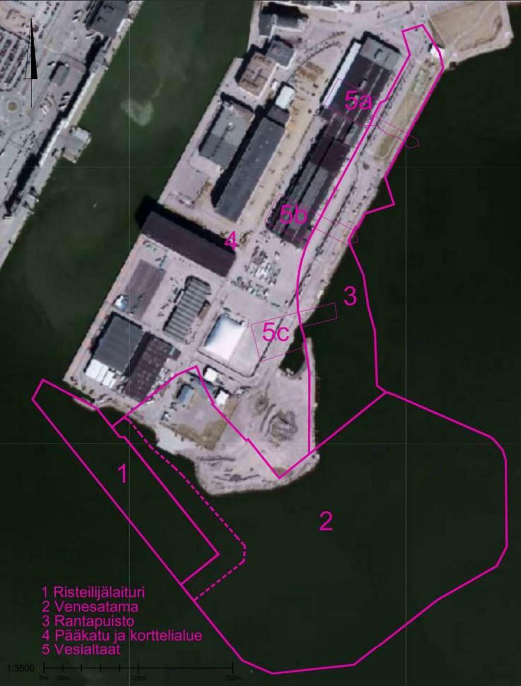 Tutkimusraportti 6 (26) Hernesaari, sedimenttitutkimus ENV552 13.11.2014 Kuva 2. Ilmakuva Hernesaaren alueesta (Helsingin kaupungin paikkatietopalvelu, 2014).