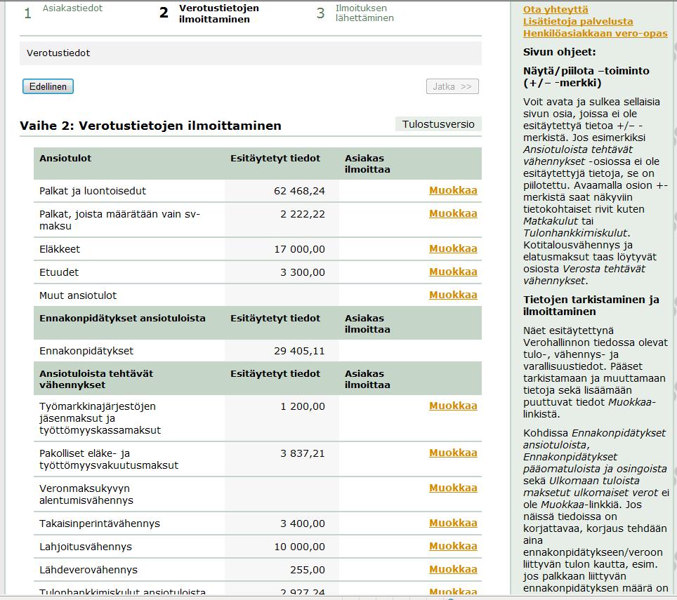 Kokeile veroilmoituksen täyttöä