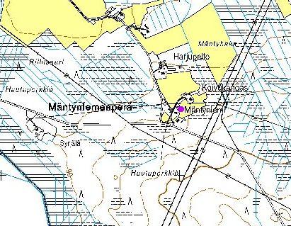 Selvitys maakuntakaavoitusta varten sivu 9 /14 Kuva 5. Kivikautisen asuinpaikan sijainti (lila pallo) suunnitellun voimajohdon pohjoispuolella.