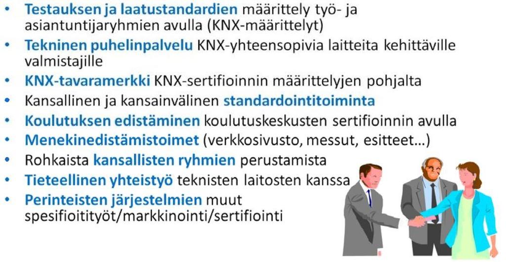 7 2 KNX 2.1 KNX:n historia Kaikki sai alkunsa vuonna 1996, kun työryhmä nimeltään Konnex loi pohjan KNXorganisaatiolle (KNX Association). Vuonna 1999 pohja oli valmis ja KNX-organisaatio sai alkunsa.