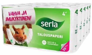 Serla Valkoinen WC-paperi 30 rl tai Talouspaperi 20 rl 9 /tuote