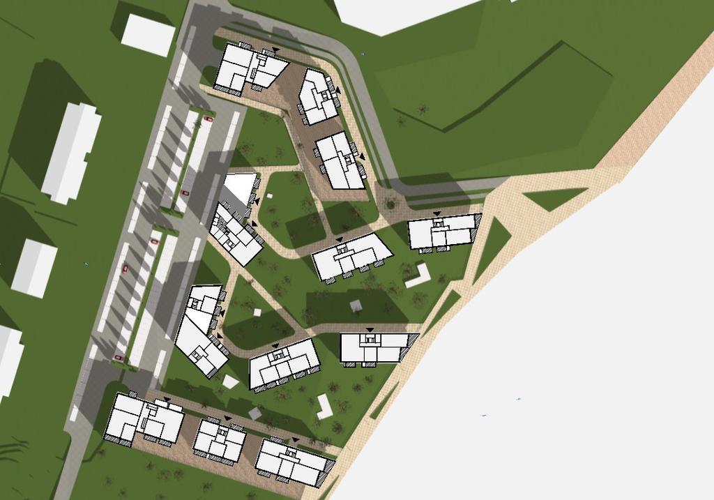 Illustraatio pohjapiirroksilla (rakennusten pohjat suunnitellaan tarkemmin