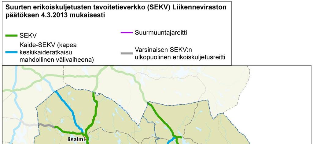 Suurten erikoiskuljetusten tavoitetieverkon muutokset ja pääteiden edulliset keskikaidehankkeet Tarkastelu kustannusvaikutuksista, 2011 2012, teettäjänä Liikennevirasto, toteuttaja Ramboll Finland Oy