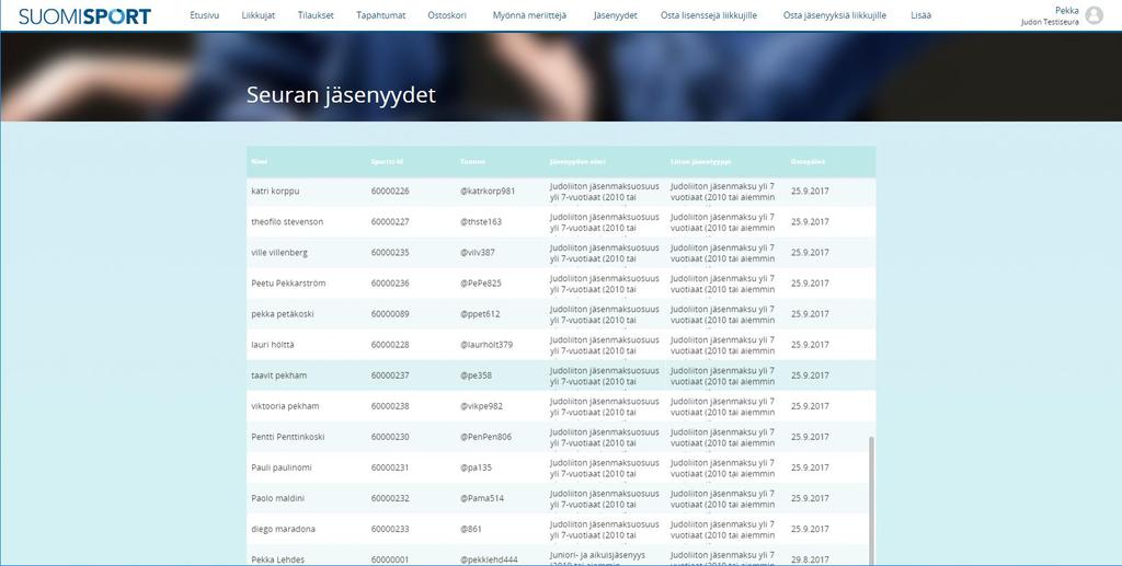 Saat eteesi listan seuranne jäsenistä. Listasta pääset porautumaan jäsenen profiiliin.