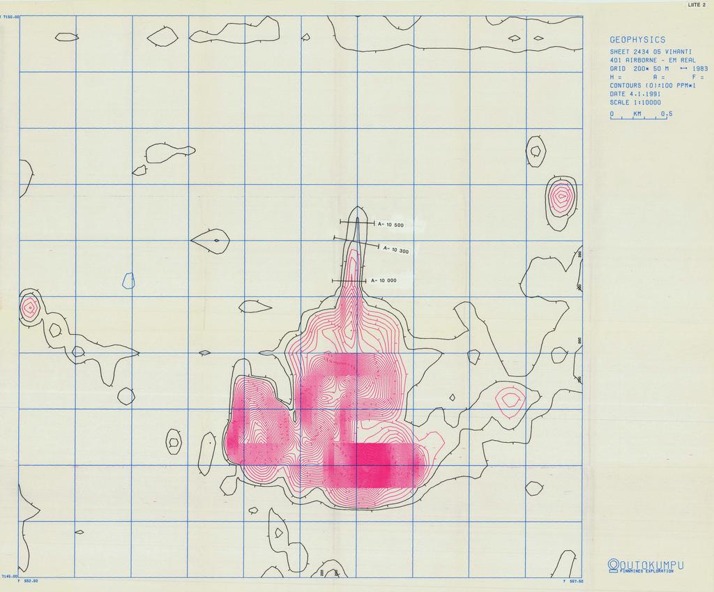 GEOPHYSICS SHEET 2434 05 VIHANTI 401 RIRBORNE - EM R E A t GRID 2008 50 M 1983 H = A = F