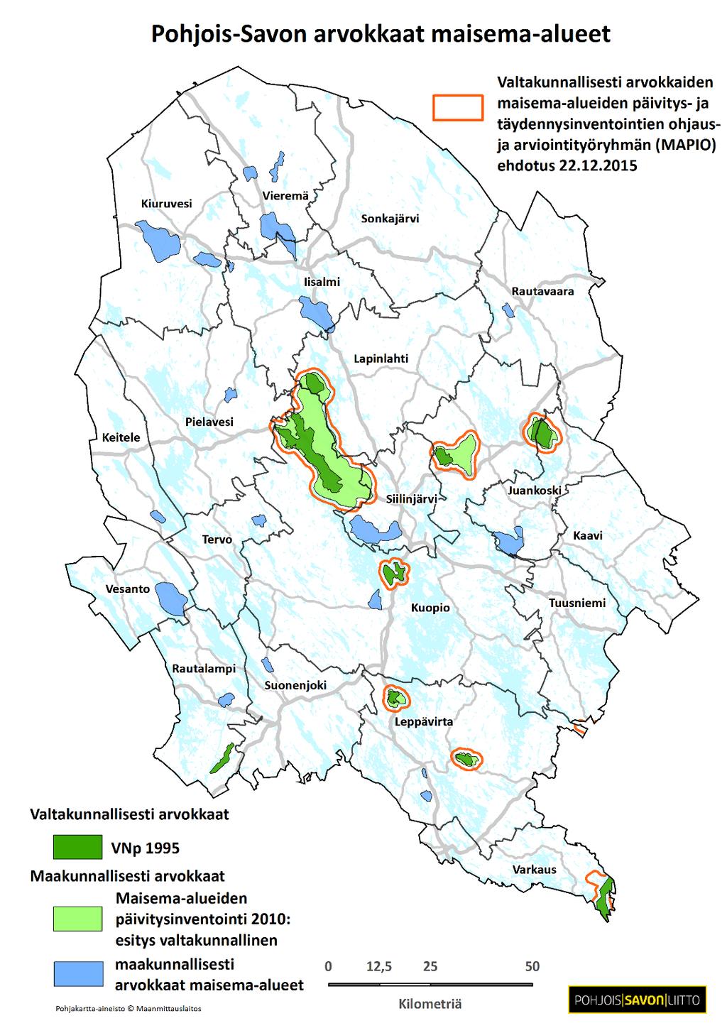 Pohjois-Savo Valtakunnallisesti arvokkaat maisema-alueet tarkentuvat 2016 alussa lausuntokierroksella.
