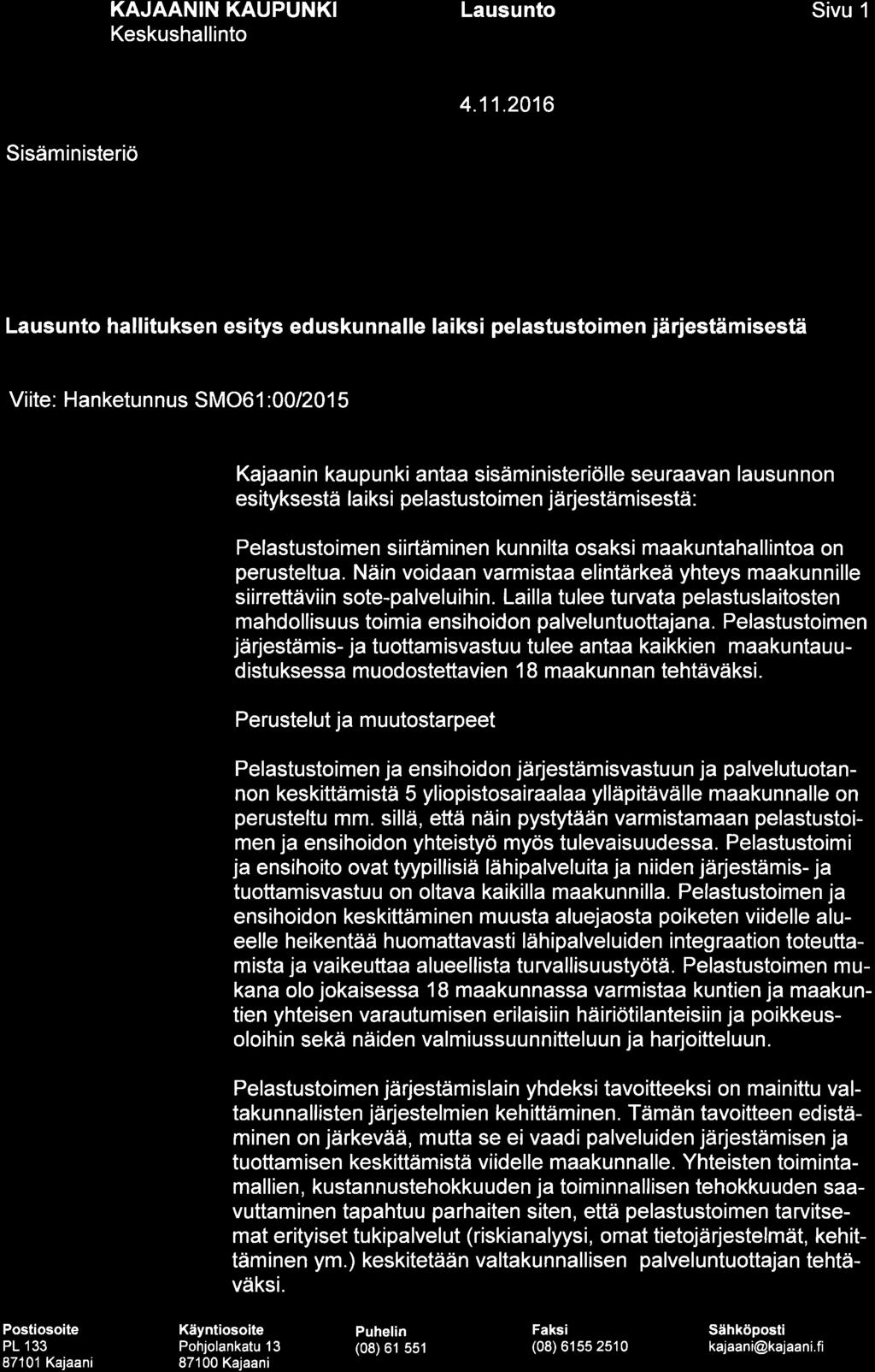 Keskushallinto Lausunto Sivu 1 Sisäministeriö 4.11.