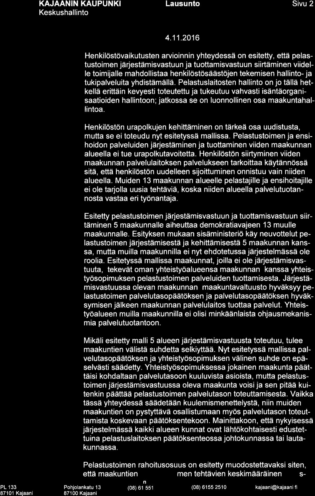Keskushallinto Lausunto Sivu 2 4.11.