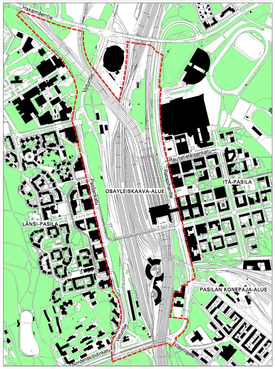 H3 - Keski-Pasila osayleiskaavan raportti Ryhmä 6, Tiimi 1 Otso Huhtala Ahti Launis Christal Hedman Liisa Mustonen Mia Lahtinen Suunnittelualueen lyhyt esittely Suunnittelualue sijaitsee noin kolmen