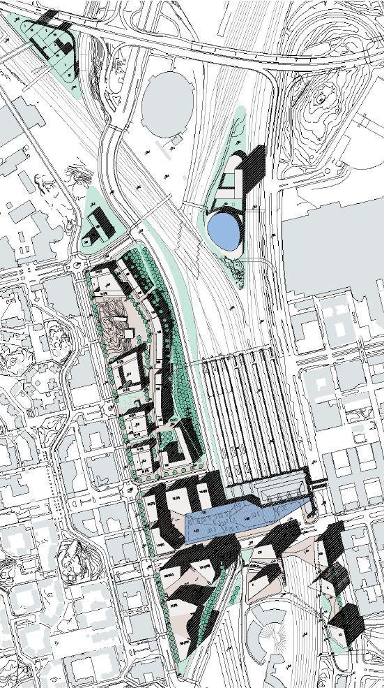 Kuva 1. Vasemmalla Cino Zucchi Architettin viitesuunnitelma ja oikealla Arkkitehtitoimisto Tuomo Siitosen.