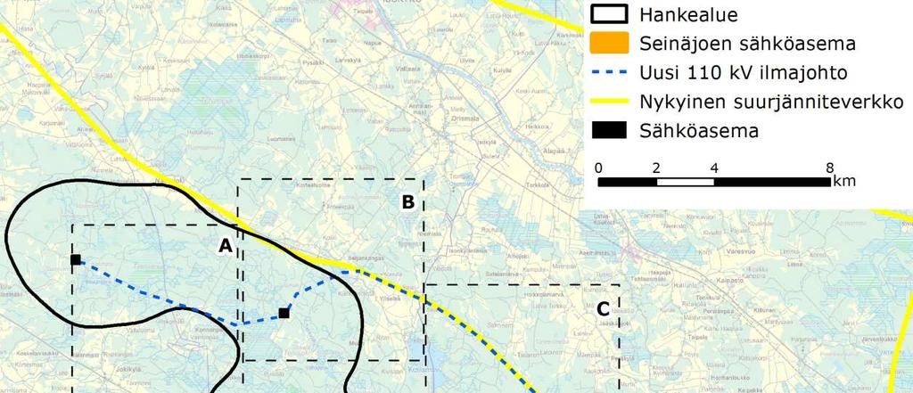 156 Kattiharjun tuulivoimapuisto FCG SUUNNITTELU JA TEKNIIKKA OY Tuulivoimapuistossa tuotetun sähkön siirtäminen valtakunnanverkkoon edellyttää kaikkiaan noin 34 km pitkän 110 kv ilmajohdon