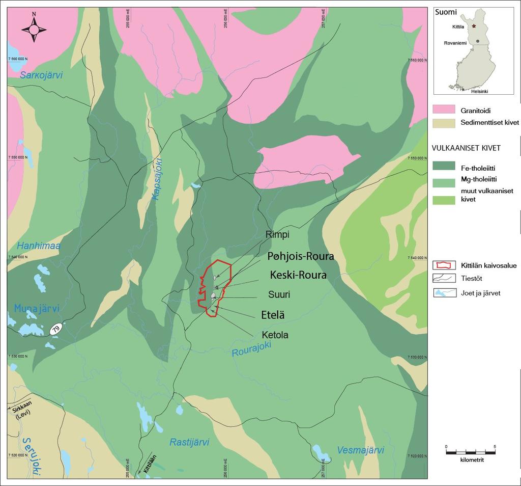 14 4. SUURIKUUSIKON GEOLOGIA 4.1. Yleinen geologinen katsaus Suurikuusikon esiintymä on osa Kittilän ryhmän Kautoselän muodostumaa.
