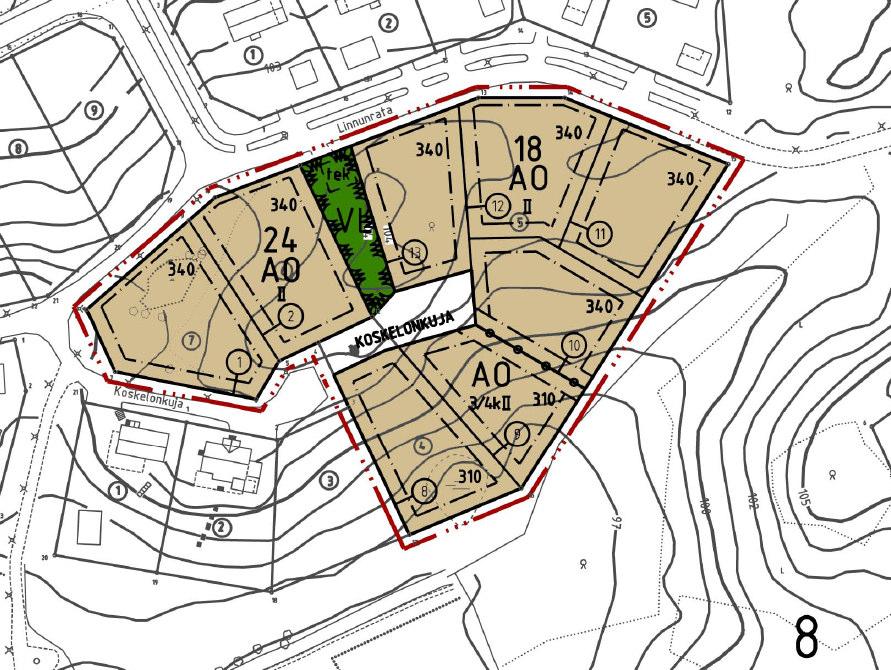 430 Lintulan lisätontit Sivu 4/5 AURINKO Kortteli 18 tontit 8, 9, 10, 11, 12, 13 Kortteli 24 tontit 1, 2 Asemakaava Erillispientalojen korttelialue. Kerrosluku II, myös matalampi mahdollinen.