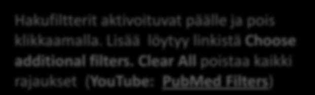 Clear All poistaa kaikki rajaukset (YouTube: PubMed Filters)