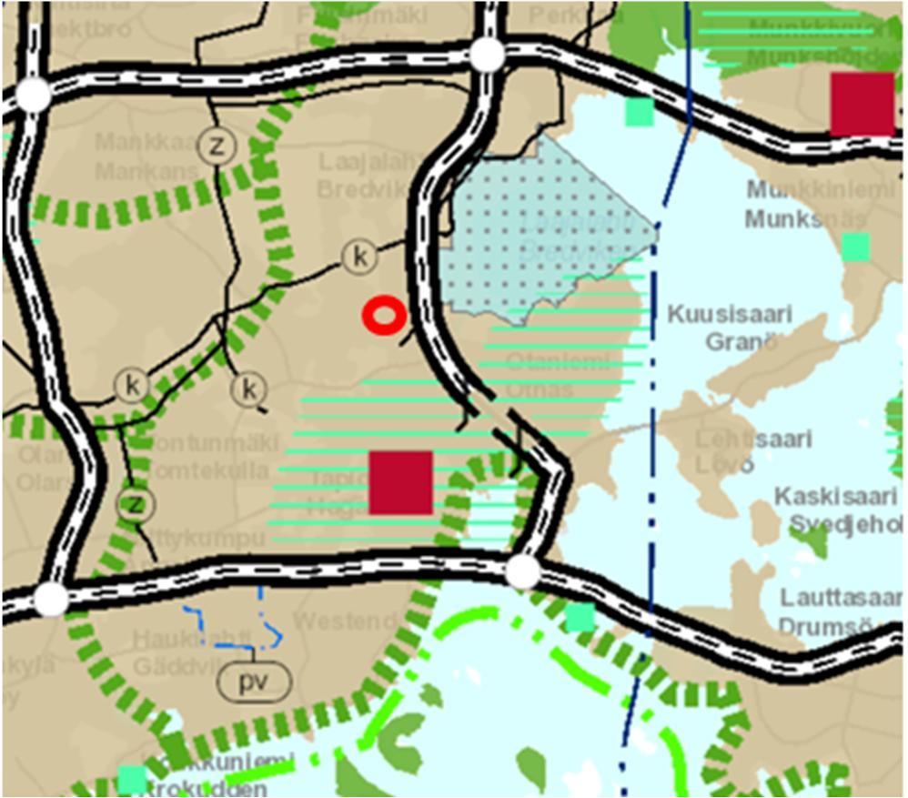 5 (14) 2.1.2 Maakuntakaava Kuva: Ote Uudenmaan maakuntakaavasta (lähde: Uudenmaan-liiton karttapalvelu 1/2014 (c) Uudenmaan liitto ja Itä-Uudenmaan liitto, (c) Maanmittauslaitos lupa nro 744/MYY/06)