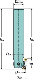 Viimeistely CoroBore 825 Lieriövarsi Mitat, mm (tuumaa) D U 21 Dm m l 2a l 2b 4) l 21 l 3s 0.23 18 (.709) 125.5 (4.941) 103.5 (4.075) 19.5 (.768) 3.0 (.