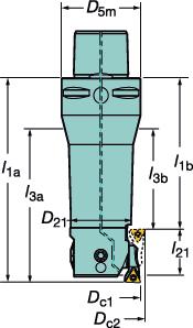 Viimeistely CoroBore 825 CoroBore Coromant Capto HSK Liitäntäkappale Mitat, mm (tuumaa) Taka-avarrus l 1 = ohjelmointipituus Poraus Tilauskoodi U D 5m D 21 l 1a 7) l 3a 7) l 3s l 1b 7) l 21 l 3b 7)