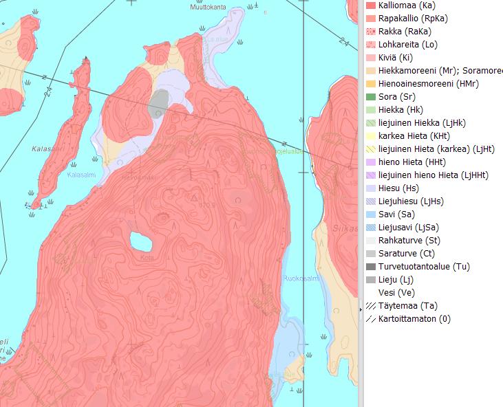 JYVÄSKYLÄN KAUPUNKI VUORITSALON RANTA-ASEMAKAAVAN MUUTOS, LAAJENNUS JA OSITTAINEN KUMOAMINEN KAAVAEHDOTUS 2.12.2016, TARK. 4.8.2017 KAAVASELOSTUS Kuva 9. Maaperäkartta. Lähde GTK, luettu www.